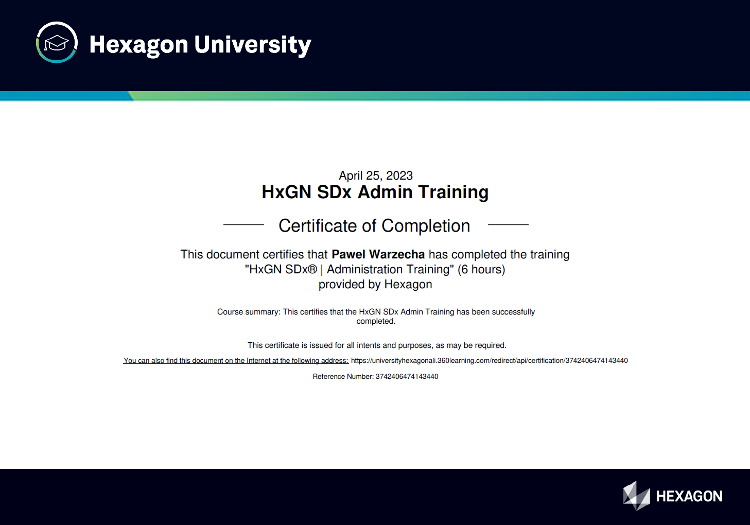 HxGN SDx Certificate